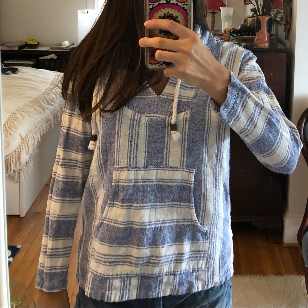 Blue and White Striped Hoodie